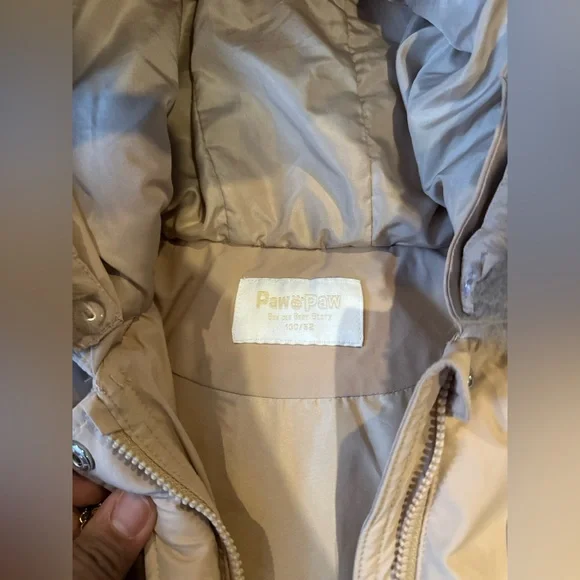 Paw Paw Baby Hooded Winter Coat Beige Teddy Bear Patch Size 100 (18–24M) - Picture 9 of 10